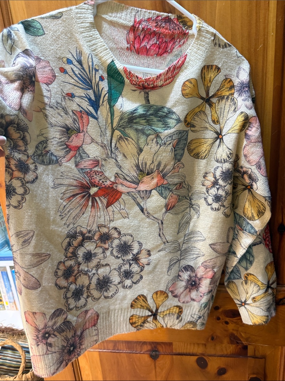 Floral Crewneck Sweater - Cream Multicolor, screen-printed, Sz small, NEW! - Picture 7 of 7
